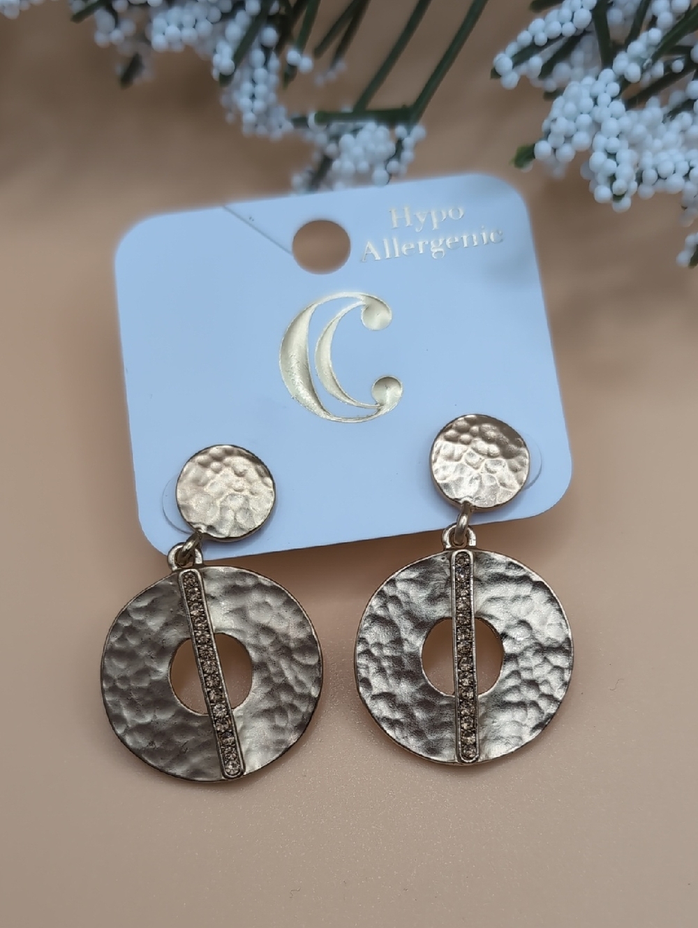 CHARMING CHARLIE Hammered Gold Rhinestone Earrings - Hypoallergenic NWT